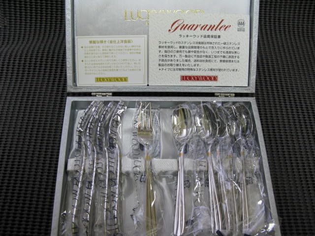 美品　ラッキーウッド　金彩　18-10　25ピース ラッキーウッド エメラルド・金彩カトラリー25ピースセット